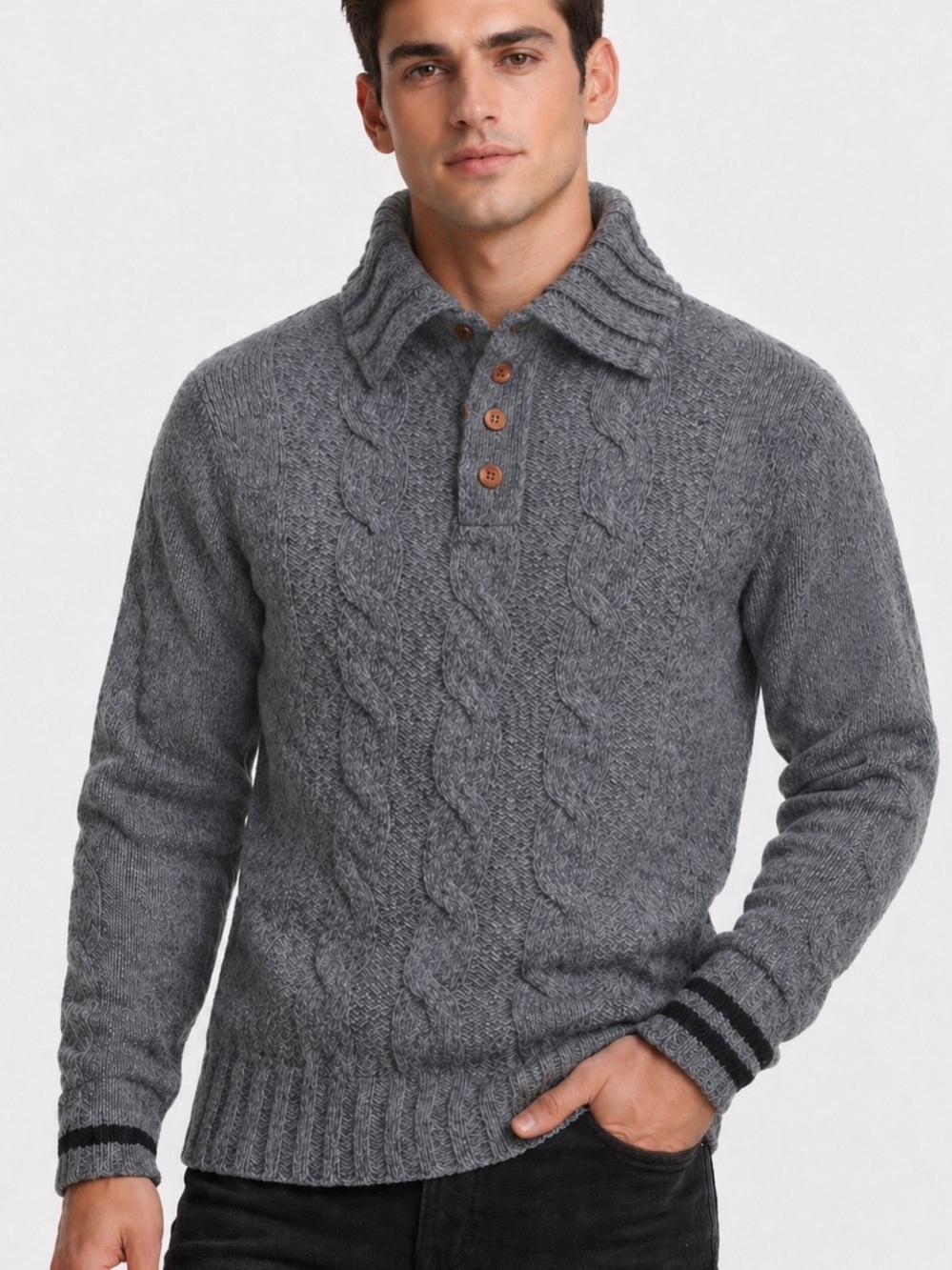 Le 31 by Simons Vintage Charcoal Cable Knit Sweater